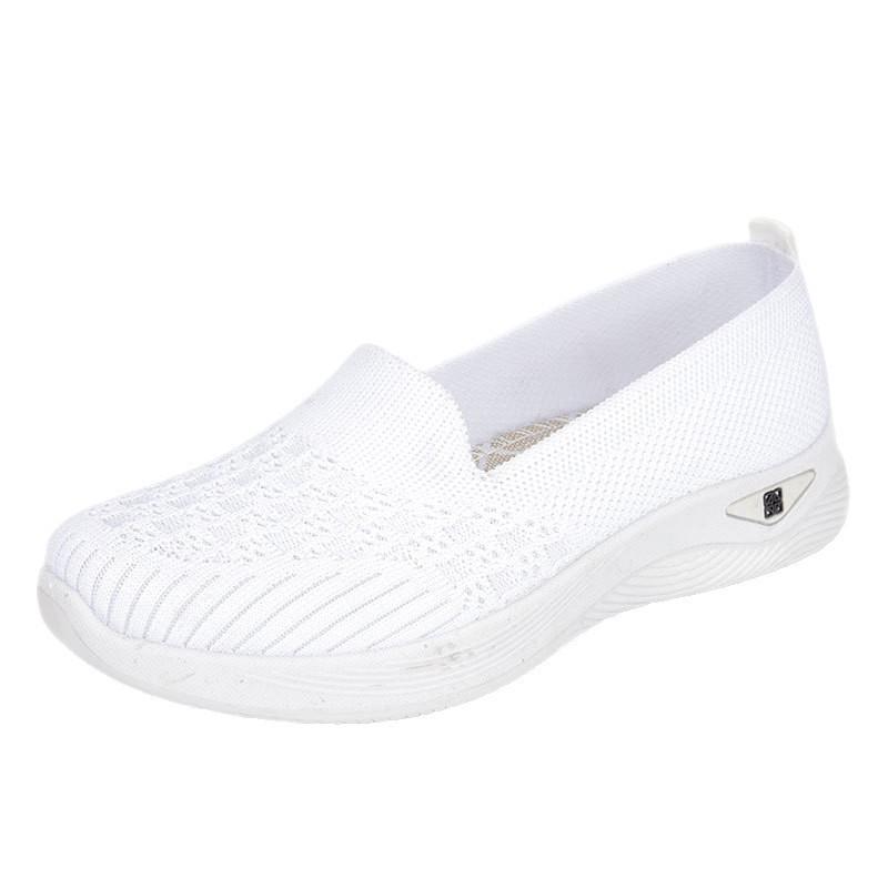 Flying Woven Mesh Shoes Women's Breathable One-pedal Lightweight Soft-soled Casual Shoes Versatile Shallow Mouth Flat-soled Walking Shoes Women