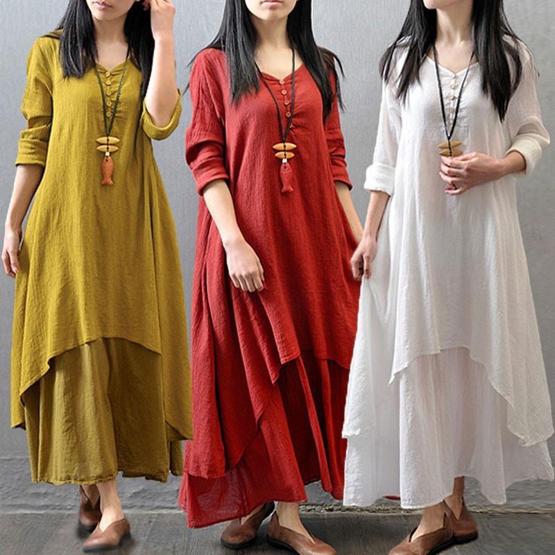 S-xxxxxl Mujer Algodón Lino Manga Larga Maxi Camisa Vestido Kaftan Talla  Grande comprar a buen precio — entrega gratuita, reseñas reales con fotos —  Joom