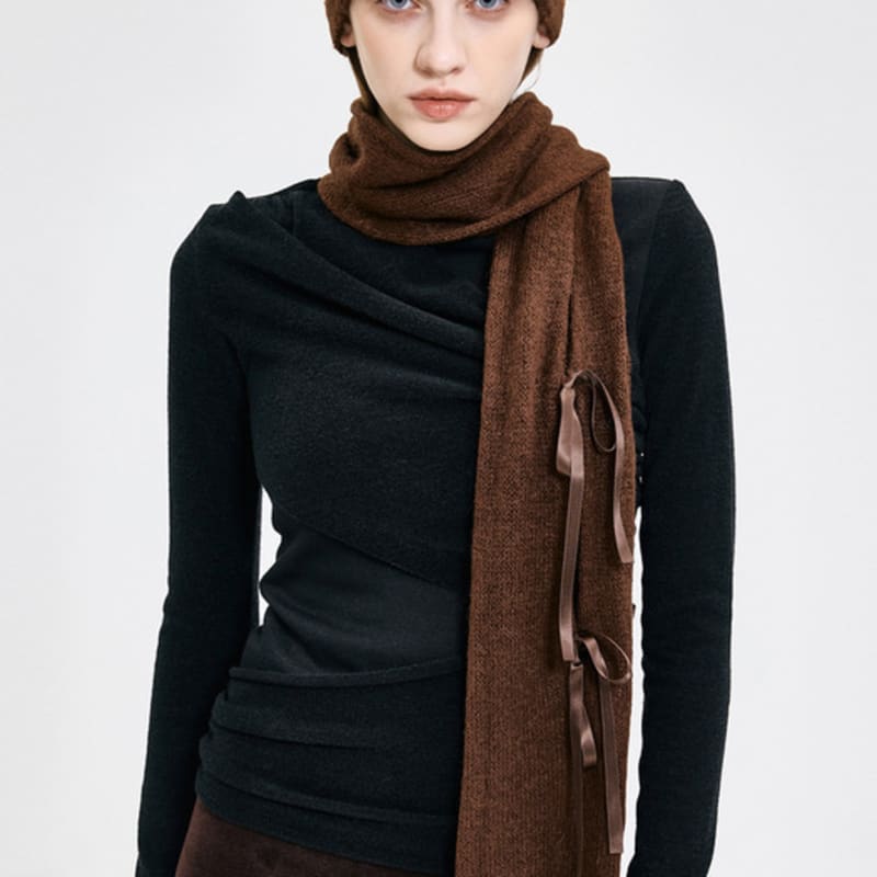 KIMZISU Ribbon Tied Muffler _ BROWN