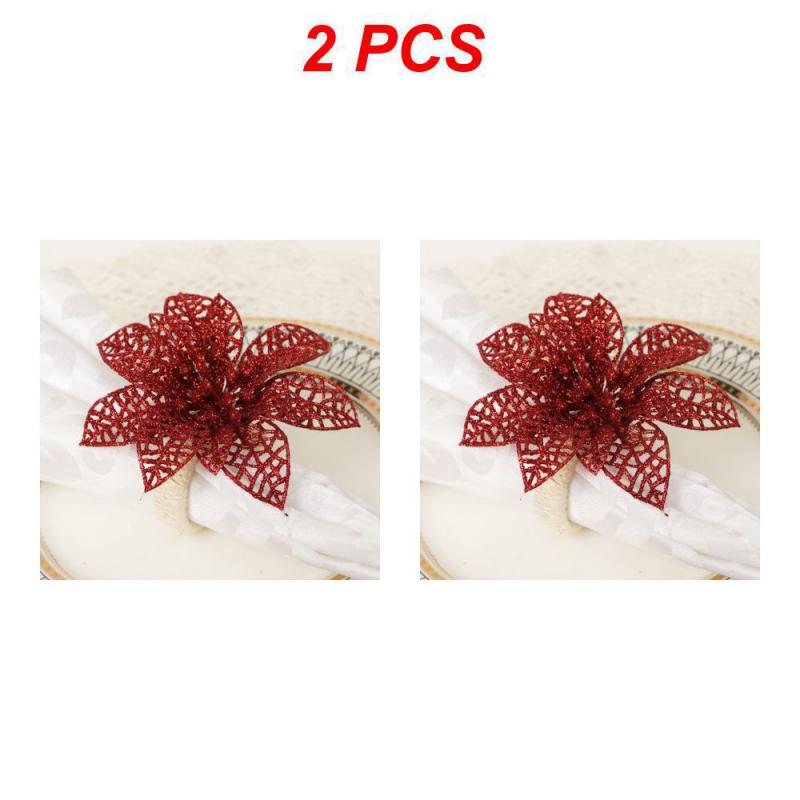 Christmas Napkin Rings Red Flower Towel Buckle Napkin Buckle Natural Jute Napkin Holder Wedding Party Christmas Table Decor