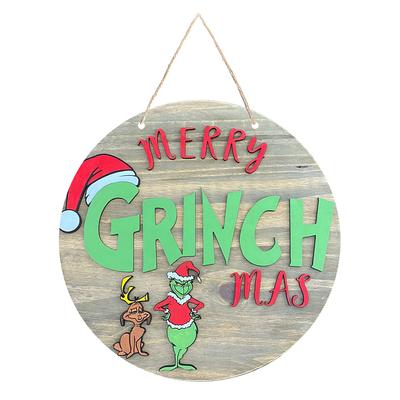 Christmas Welcome Door Sign Green Wooden Wreath for Front Door Wall Porch Indoor Outdoor Decor