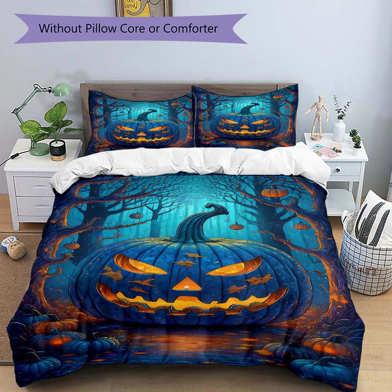 3pcs Halloween pumpkin Duvet Cover Set - Machine Washable, Includes 1 Cover and 2 Pillowcases, No Core Included yy251013127