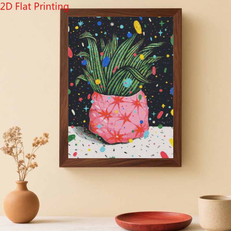 DIY 5D Diamond Art Kit Cosmic Potted Plant Pattern Rhinestone Canvas Painting for Modern Bedroom Living Room Wall Decor Full Drill Set