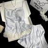 Women's Summer Ice Silk Sling Pajama Set with Chest Pad - Sexy Petal Vest & Shorts