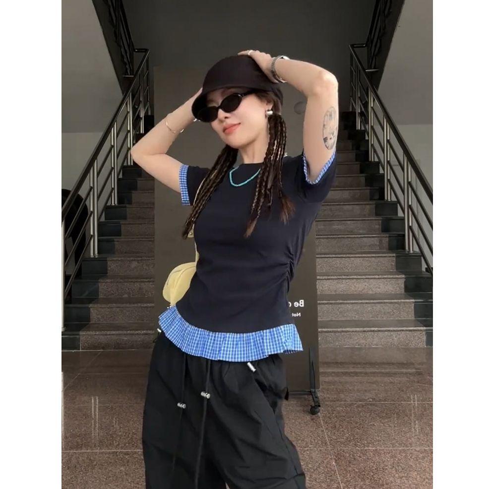 

Korean Chic Ruched Slimming Women s Short-Sleeve T-Shirt Medium чёрный