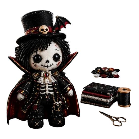 Bastelset für Kinder und Erwachsene Skelett Hexe Patchwork-Set, Gothic Mädchenpuppe DIY Gruselige Halloween-Näherei für Erwachsene Teenager Handgemachtes Geschenk Handarbeits-Starter