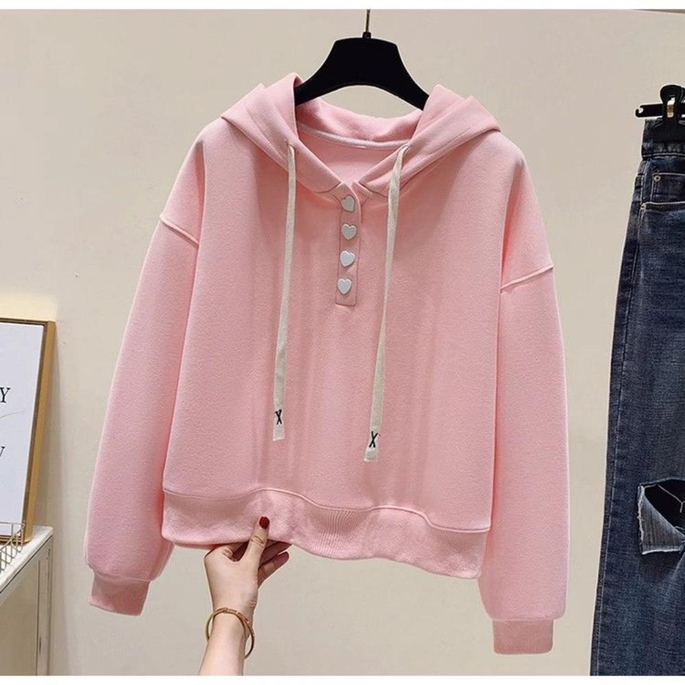 Hooded Long Sleeved Hoodie for Women New Korean Version Short Style Loose Solid Color Versatile Fashionable Niche Top Trend