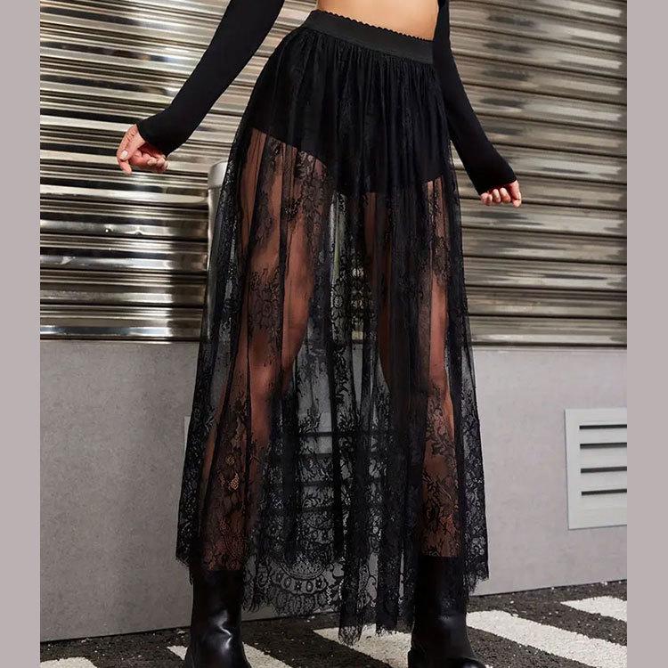 Women's Gothic Lace See-Through Long Skirt – European & American Summer Style