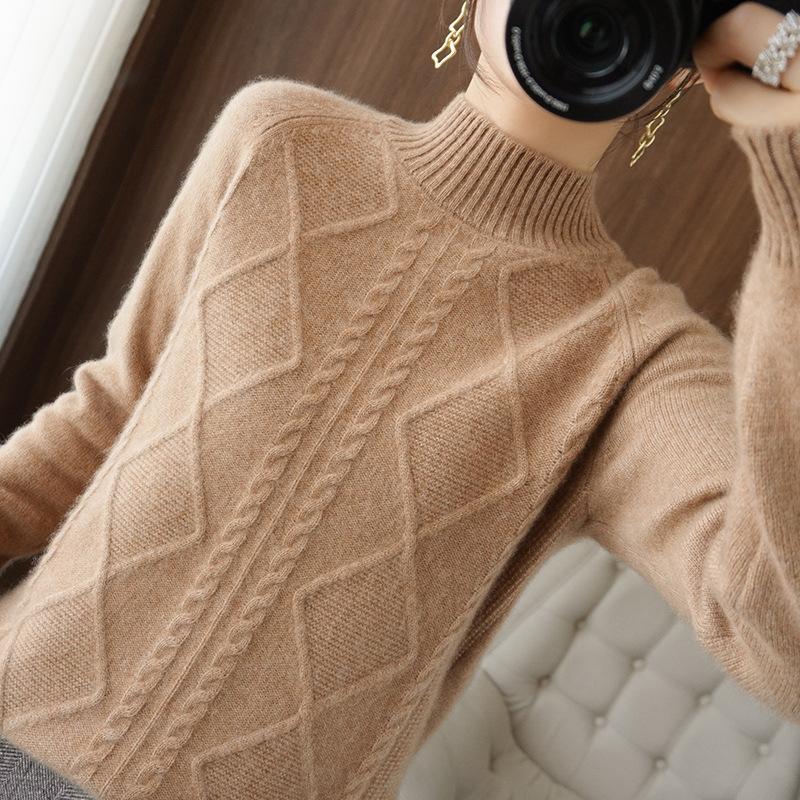 

Женский теплый утолщенный свитер с полувысоким воротником, осенне-зимний пуловер с косами, свободный и универсальный, вязаный свитер для верхней одежды One Size