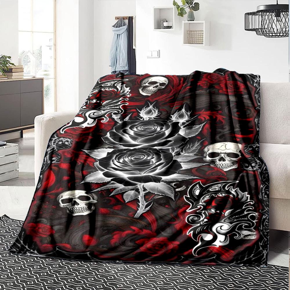Gotische Schedel Print Flanellen Deken Hoge Kwaliteit Warm Comfortabel Deksel voor Alle Seizoenen Perfect voor Cadeaus Huisdecoratie