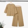ZANZEA Blusa de Manga Larga y Pantalones Casual Conjuntos de Dos Piezas