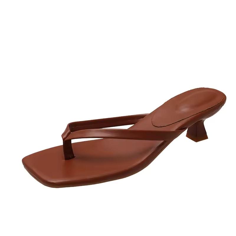 Women's Summer Square-Toe Flip-Flops, Casual Beach Thin-Heel Sandals