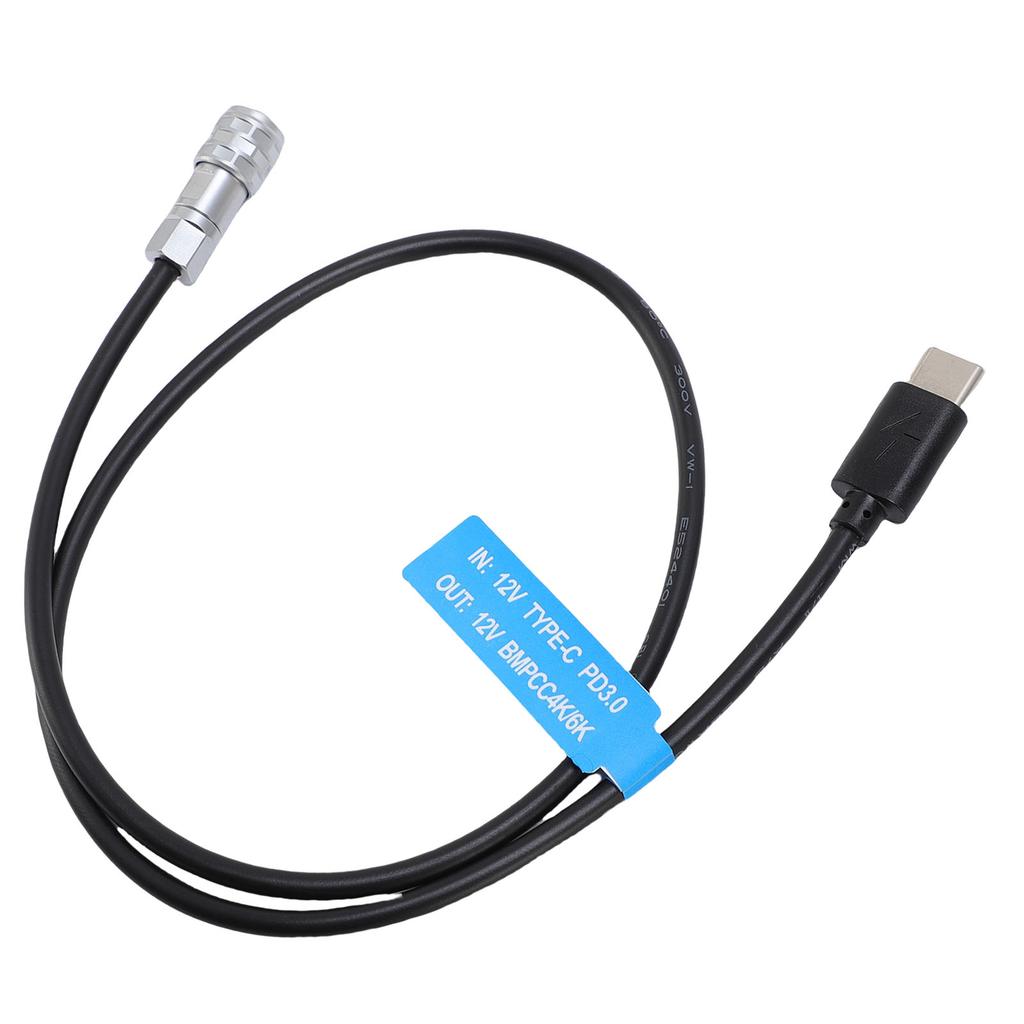 USB C PD Power Cable Fit for BMPCC 4K 6K Cameras Type C Power Straight Cable with Indicator Light 19.7in