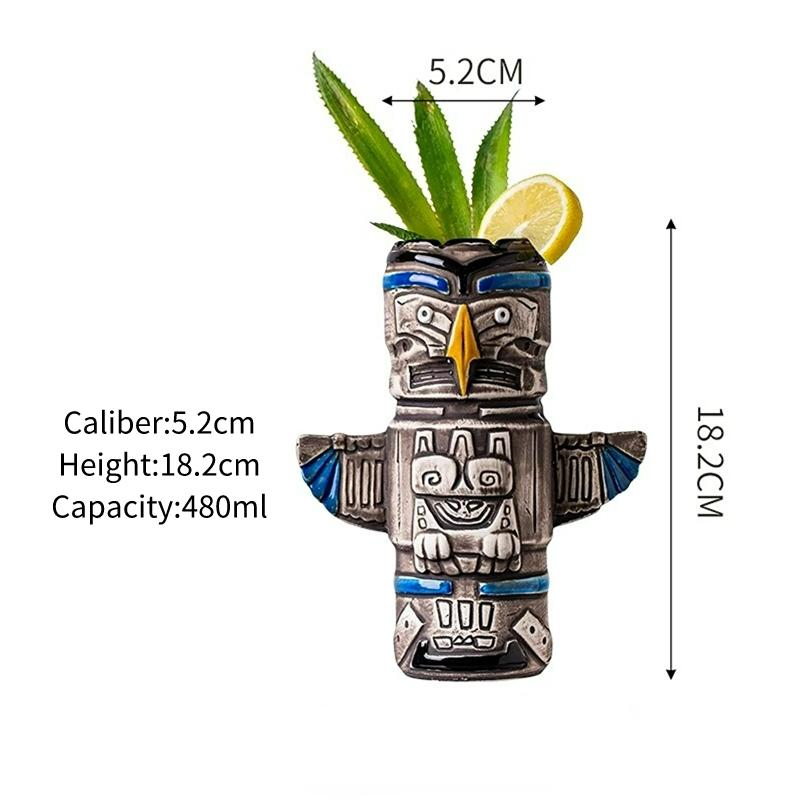 Ceramic Mugs Personalized Hawaiian Cocktail Glasses Cups Frosted Ceramic Mug Cup Creative Tiki Mug Parrot Tiki Cups Bar Tools 1pc