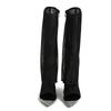 Fashion Sexy Metal Pointed Toe Black Mesh Knee High Boots Sandals Women Zip Fashion Rhinestone High Heels Shoes Female Botas Mujer