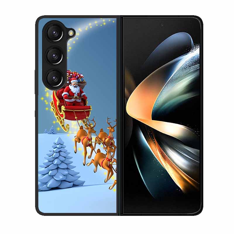 Christmas Case For Samsung Galaxy Z Fold 6 5 4 3 Cover Fold5 Fold4 Lovely Black Hard Plastic PC Cover For Galaxy Z Fold5 5G Case