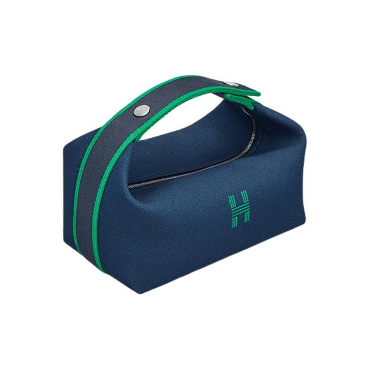 Hermes Bride-A-Brac Palladiumbeschichtete Leinwand Aufbewahrungstasche Herren Taschen Marineblau H103222M03