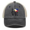 LOVE" Philippine Flag Print Snapback Mesh Cap, Patriotic Man's Cap Distressed Vintage-Inspired Inelastic Simple Adjustable Trucker Hat