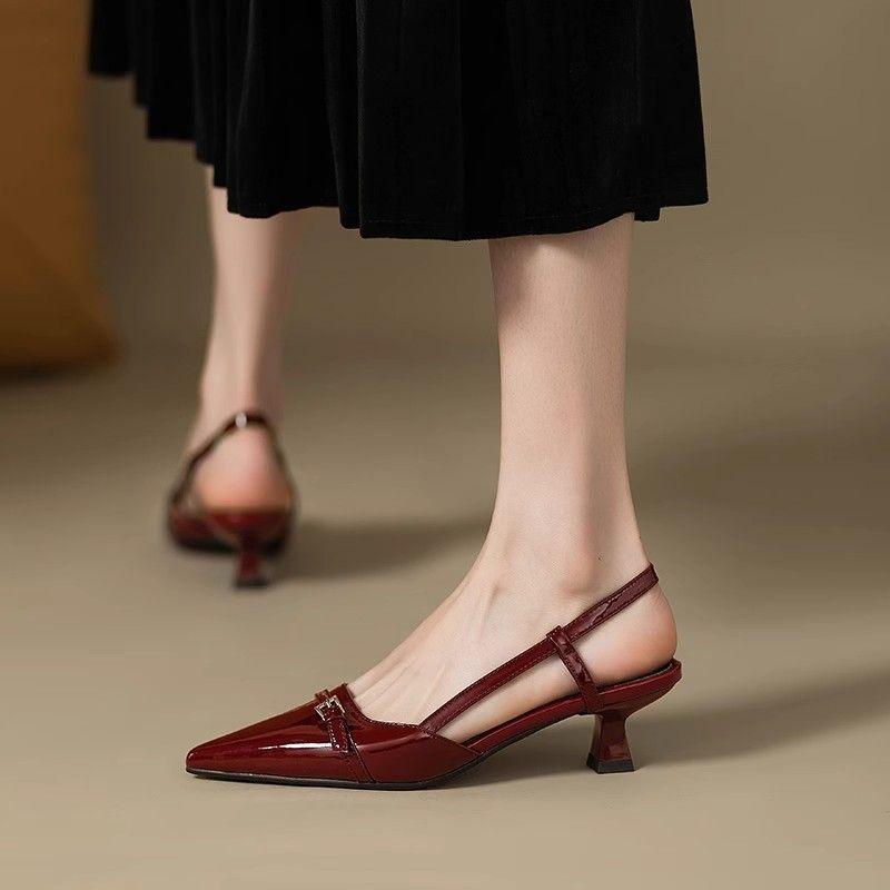 French Soft Leather Pointed Patent Leather Bag Head Sandals Women's Summer 2025 New Fairy Style Retro Versatile Stiletto Empty Shoes