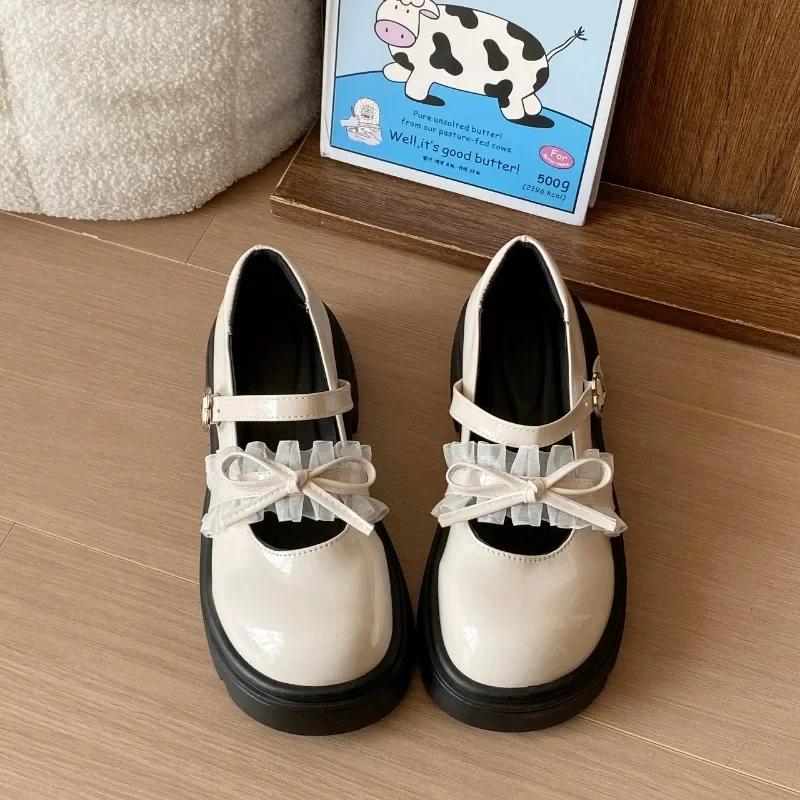 

Fashion Shoes for Women 2025 High Quality Fashion Loafers Butterfly-knot Buckle Strap Round Toe Dress Best Seller Platform Heels zapatos 35 бежевый