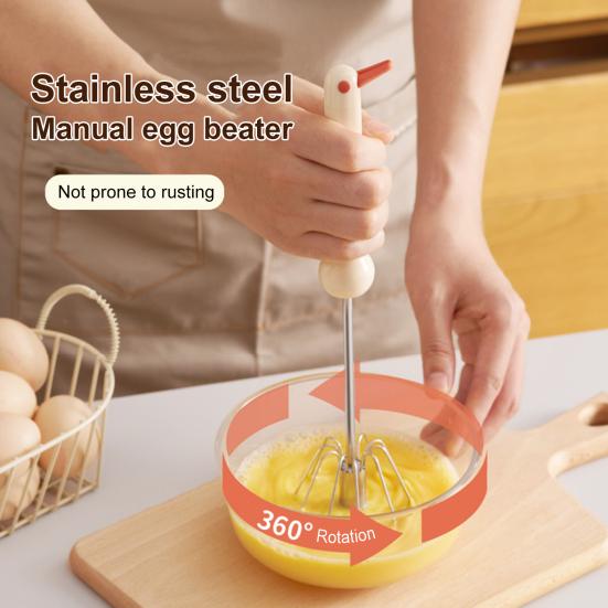 Stainless Steel Egg Whisk Semi-Automatic Hand Push Rotary Blender Manual Mixer Stirrer Kitchen Tool for Blending Whisking Beating Stirring