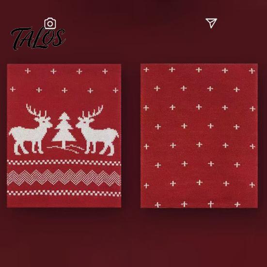 Christmas Red And Green Neck Warmer Winter Knitted Scarf for Women, Reversible Fair Isle Snowflake Reindeer Thick Polyester Autumn Scarf, Soft
