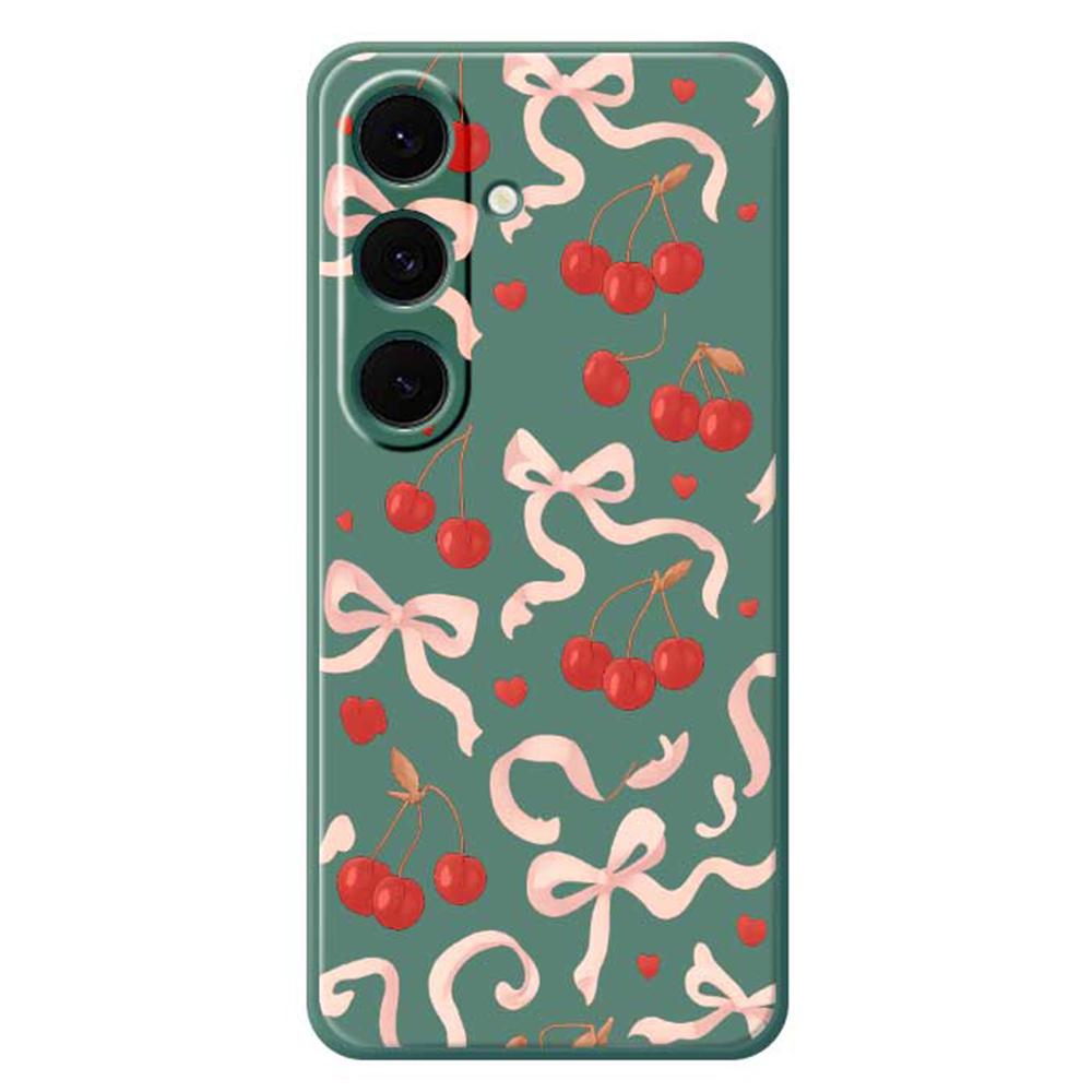 For Samsung Galaxy S24 FE Case Big Bow Cherry Pattern Printing Straight Edge TPU Phone Back Cover