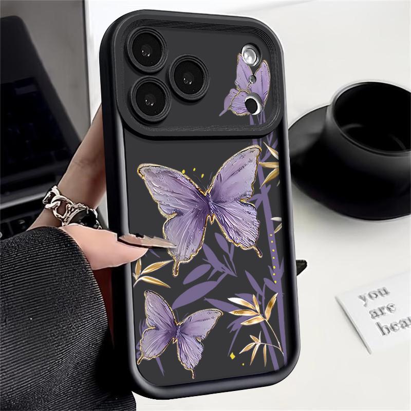 Gilded Purple Butterfly Pattern Case For iPhone 17 Pro Max Funda Shockproof Bumper Cover For iPhone 16 Pro Max 15 14 13 12 11 Air 16E