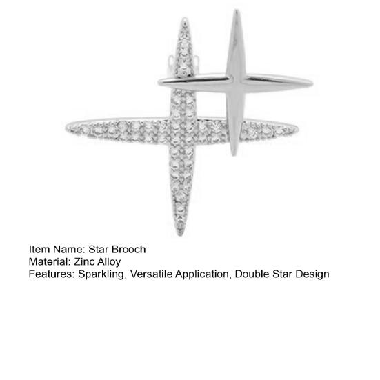 Rhinestone Star Brooch Double Star Lapel Pin Sparkling Star Brooch Pin Fashion Accessory for Men Women Shirts Coats