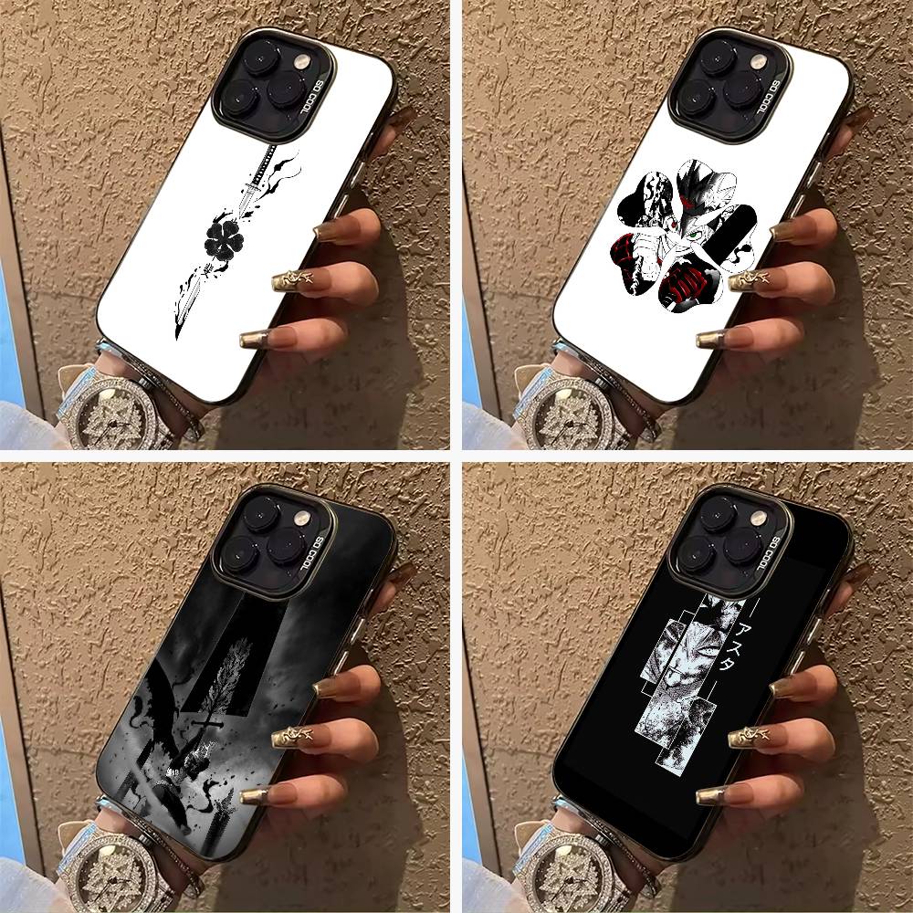 Black Clover For iPhone 17 16 15 14 13 12 11 Pro Max XS 17 Air Silicone Colored Silver Bumper Cover