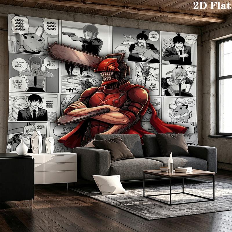 Chainsaw Man Wandteppich Ästhetisches Wandbehang Gedruckter Stoffdecke Dekorative Wandteppiche Für Schlafzimmer Wohnzimmer Heimdekoration