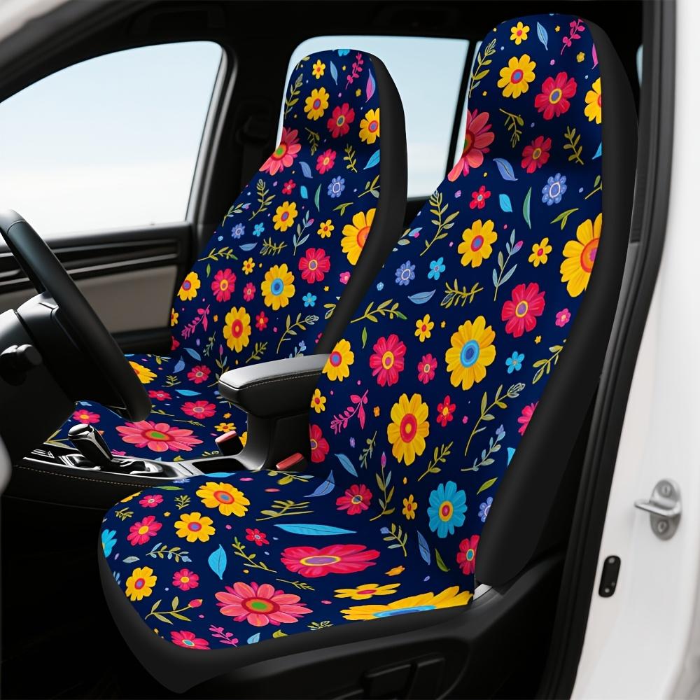 2 Stück Florale Autositzbezüge - Lebendig, Rosa, Gelb, Grün, Lila, Orange, Rot, Braun, Marineblau, Türkis, Goldfarben, Fahrzeuginnenraum-Upg