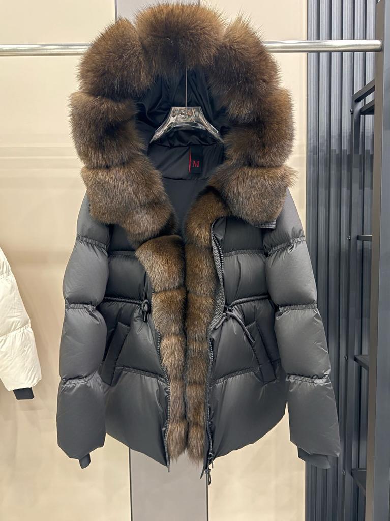 Deep winter thickened warm goose down jacket medium and long women's oversized natural real raccoon fur collar high-end jacket