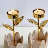 Decorative Wood Tealight Candle Holder Elegant Metal Flower Shape Potted Plant Candle Stand Candlesticks Home Decors
