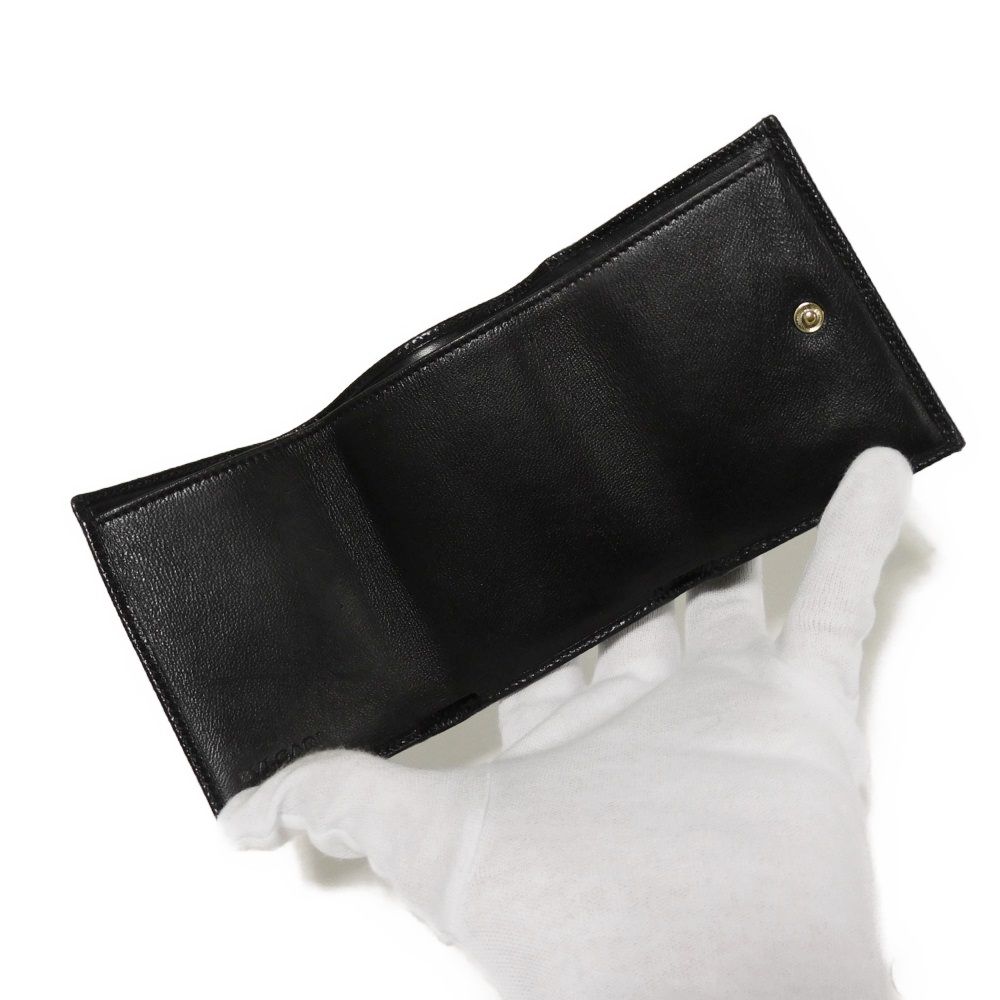 Used 11679 Trifold Wallet 288648 7942 RFID IC Chip Gold Compact Wallet Logo Clip Black Unisex from Japan AUTHENTIC