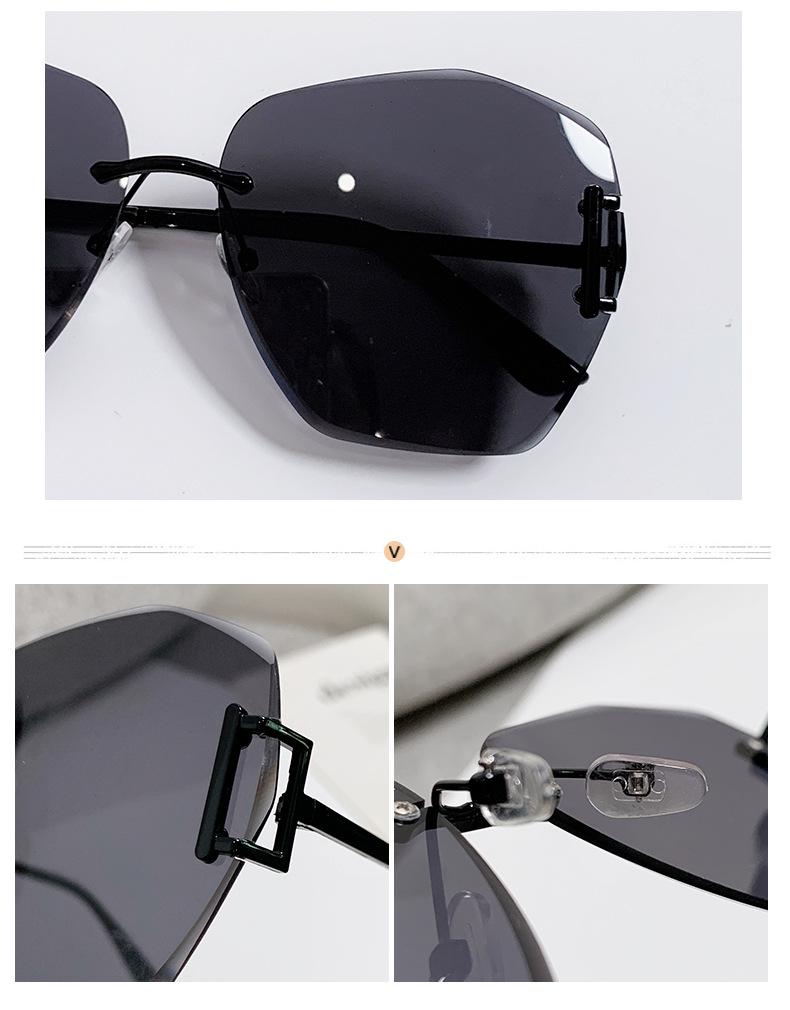 Rahmenlose Große Metall-Sonnenbrille für Damen: Europäischer & Amerikanischer Stil, Farbverlauf UV-Schutz, High-End, Schlankmachender Look