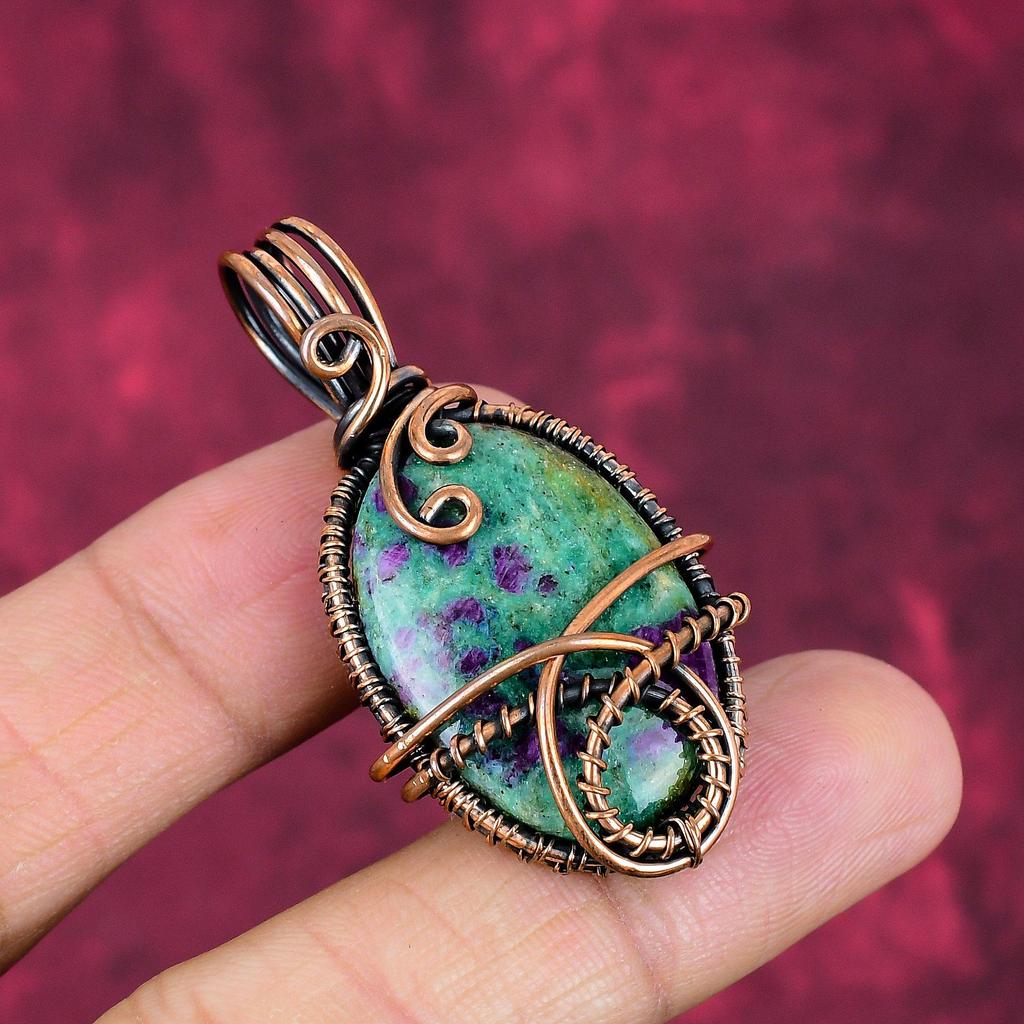 Ruby Fuchsite Pendant Copper Wire Wrapped Pendant Real Gemstone Handmade Jewelry
