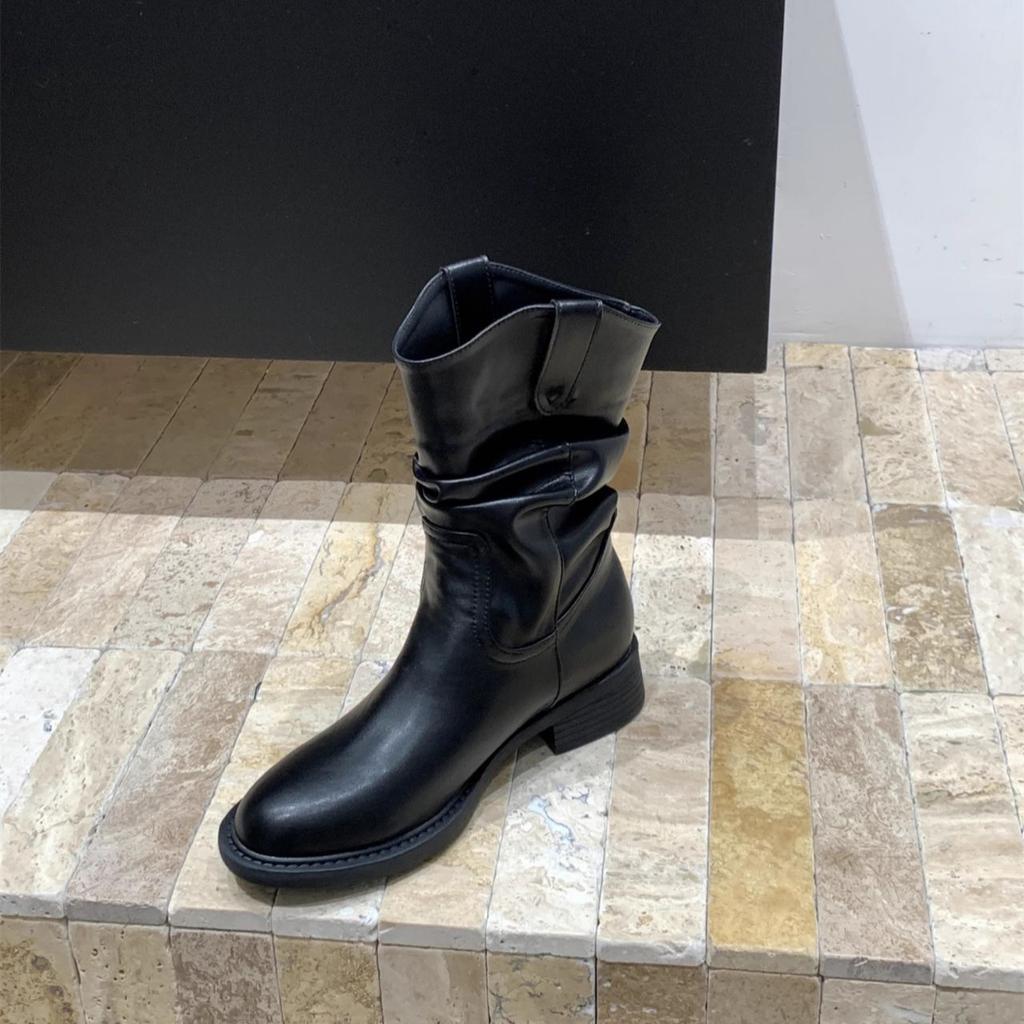 Boots Wasteland Suede Sleeve Western Boots Pointed Retro Short Boots Women's 2025 Autumn and Winter New Black Maillard