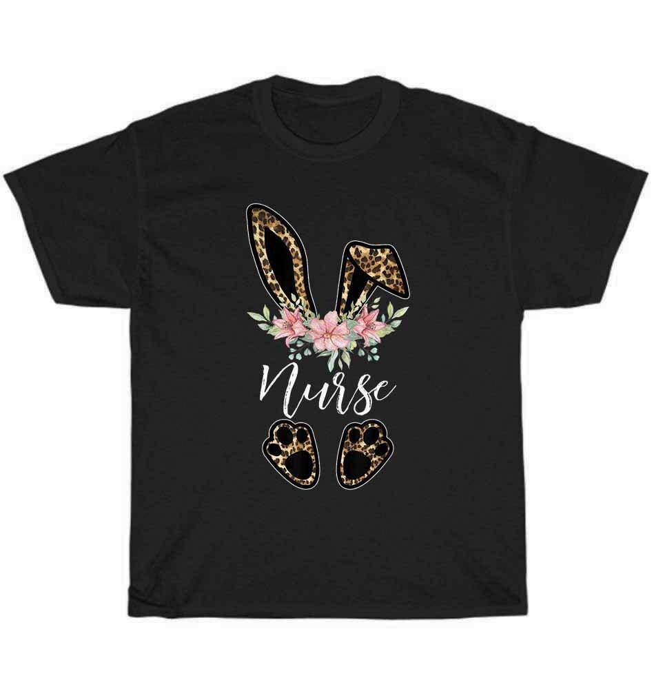 

Leopard Bunny Nurse Happy Easter Day Nurse Life T-Shirt Unisex Funny Tee Gift S