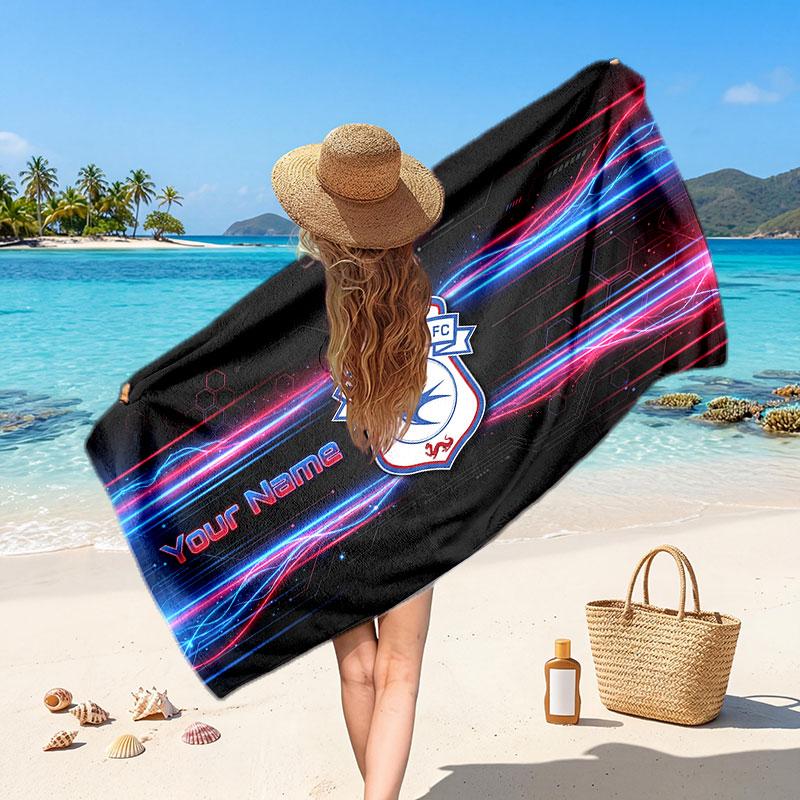 Cardiff City Custom Beach Towel, Personalized Name Text Print, Football Logo Soft Quick‑Dry Towel Holiday Gift