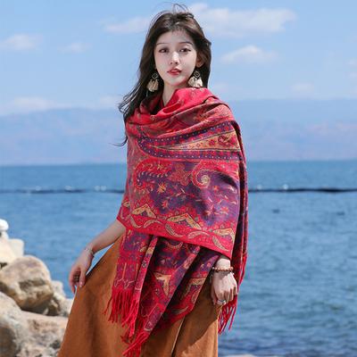 New Women's Scarf for Travel and Vacation In Dali, Yunnan, Faux Cashmere Shawl, Dual-use Paisley Korean-style Cape