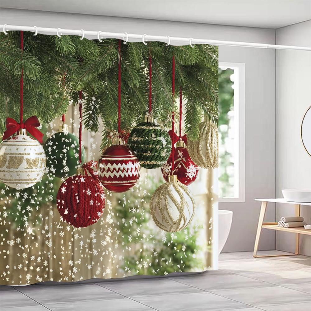 GAEChristmas Shower Curtains with hooks Christmas tree and bells Shower Curtain Polyester Bathroom Curtain home Decor Curtain