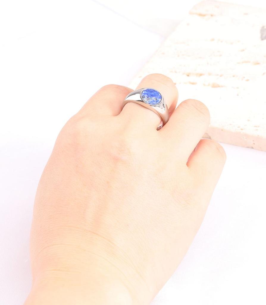 Fashion Minimalist and Cool Style Round Gemstone Inlaid Rings for Women Stainless Steel Punk Carved Men Ring