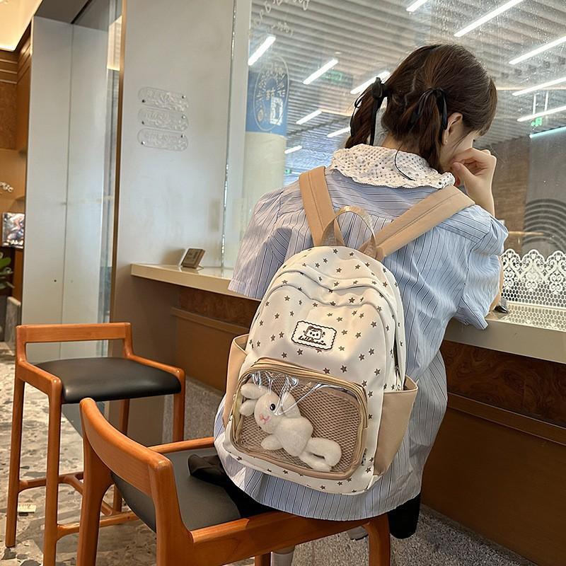 Two-dimensional Transparent Pain Bag Girls Traveling Light Backpack Primary School Students Cute Cross-border Fresh Travel