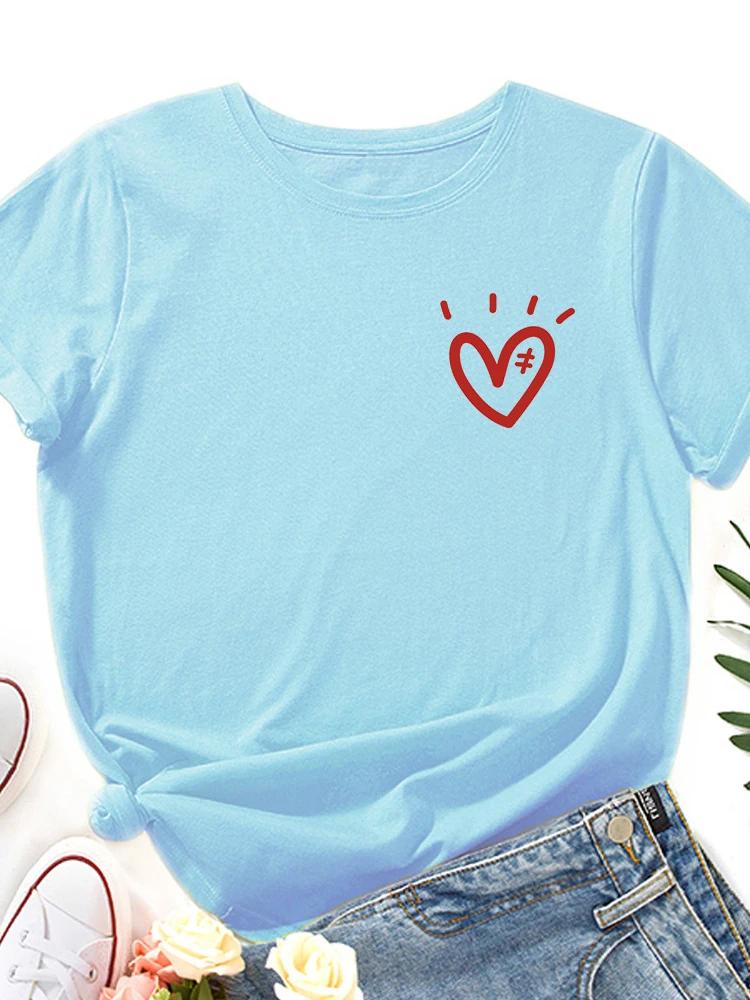 

Грудь Светящиеся сердца Принт Женская футболка Короткий рукав O-образный вырез Свободная женская футболка Женская футболка Топы Camisetas Mujer XXXL небесно-голубой