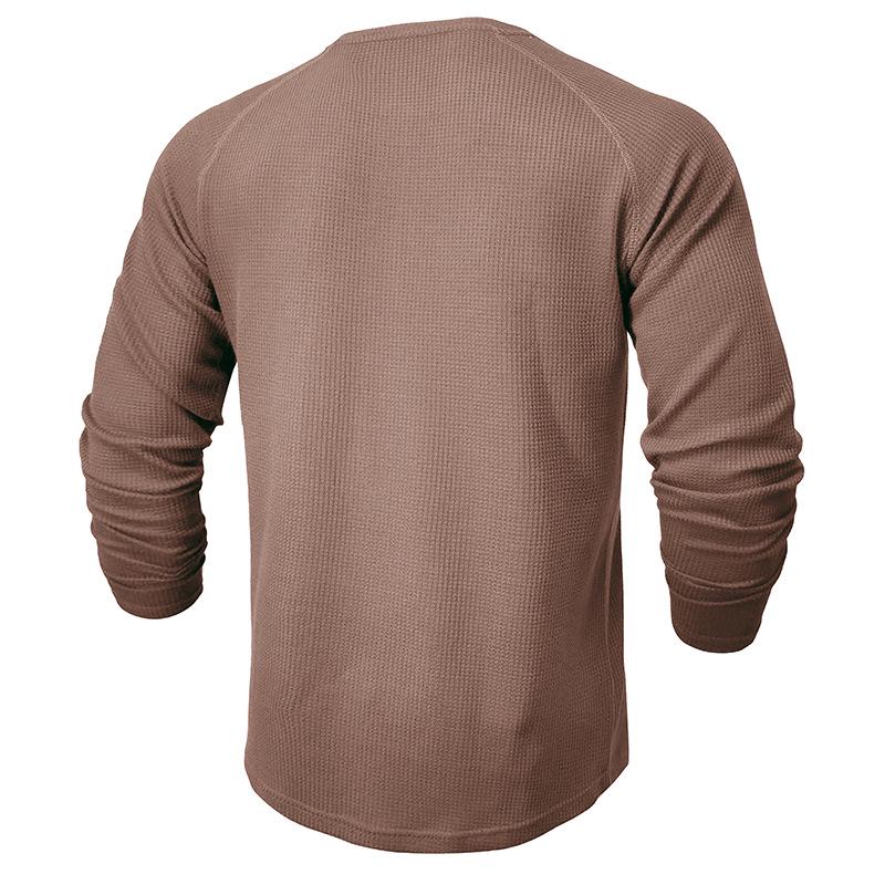 Men's Autumn/Winter Waffle Knit Round Neck Raglan Henley Long Sleeve Base Layer T-shirt