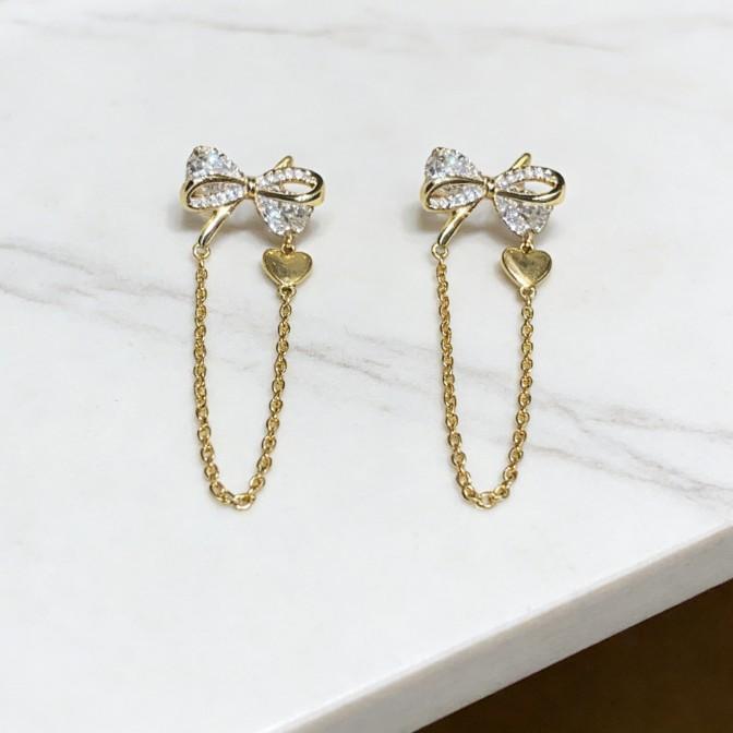 

No. Atmospheric Bow Long Fringed Earrings Light Luxury Design Flash Stud Earrings Earrings Pendant Earrings
