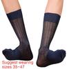Mens Business Soft Breathable Nylon Sheer Dress Socks Thin See Through Silk Ribs Striped Calf Socks for Formal Use