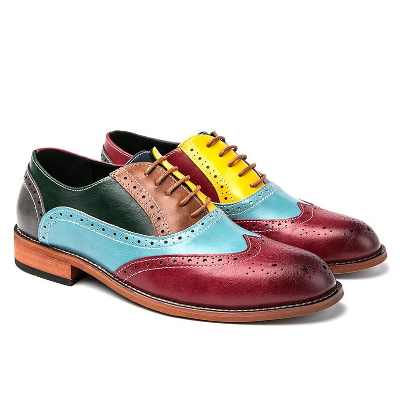 Fashion Men Retro Block Shoes Fashionable  Comfortable Patchwork Leather Shoes Men British Gentleman Social Shoes Men Sizes 38-48