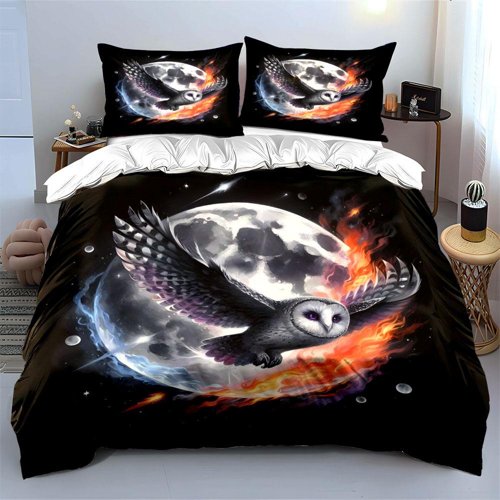Moonlight Owl Art Set Soft Comfortable Duvet Cover Bedding Set Included 1*Duvet Cover & 2*Pillowcases, Gift
